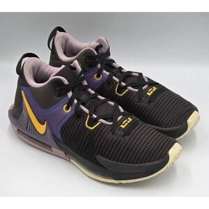 Nike Mens 12 LeBron Witness 7 Basketball Laker Black Gold Purple Shoe DM1123 002